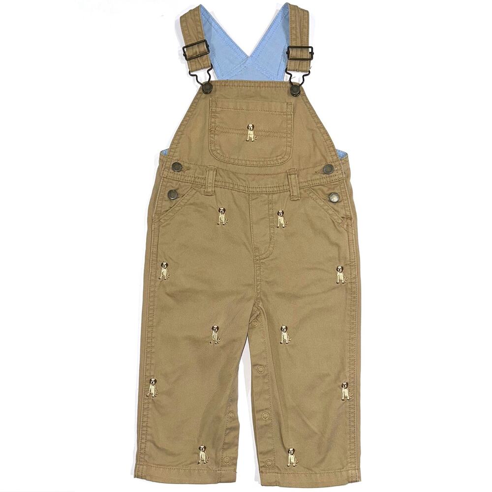 Greendog Baby Embroidered Dog Puppy Cotton Khaki Overalls Size 12M